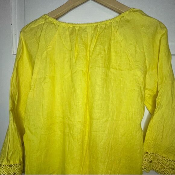 J. Crew Linen Crochet Lace Embroidered Hem Scallop Border Blouse Size Small - Picture 8 of 10